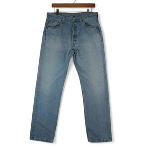 Levis Mens 501 Size 34x32 Denim Jeans Blue Straight Leg 5 Pocket Design
